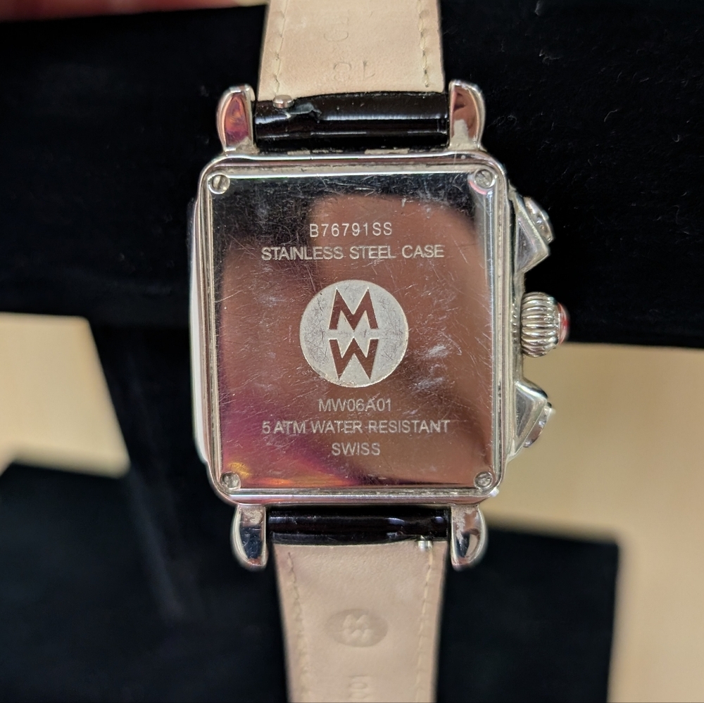 Michele Deco Diamond Chronograph Watch w. Mother Of Pearl Face + Black Band - Picture 5 of 5